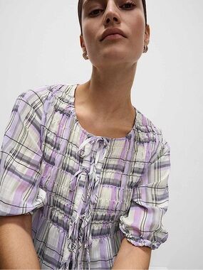 Marks & Spencer Shirred Tie Front Blouse in Lilac Mix